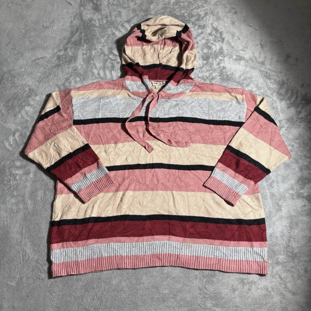 Love Change Italy Pullover Hoodie 2XL Multicolored Striped Knit Pink